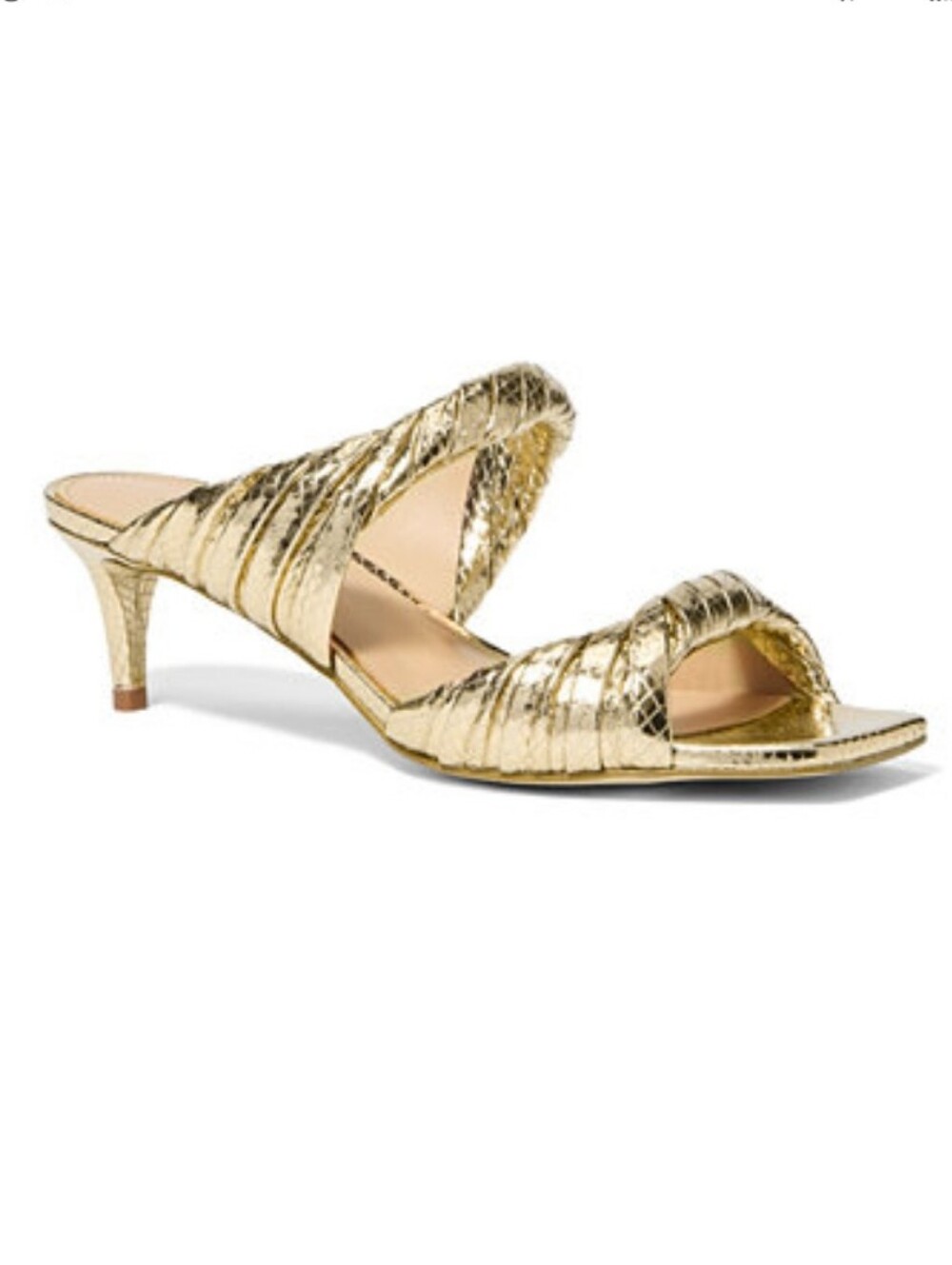 Michael Kors Kiana Metallic Gold Kitten Heel Strap Mules Size 8.5
